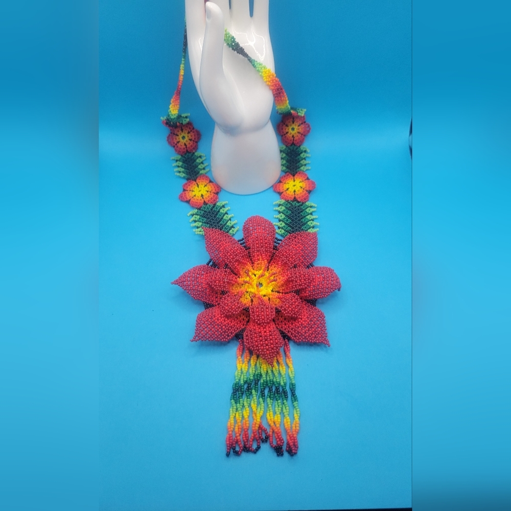 Vibrant Mexican Colorful Floral Necklace